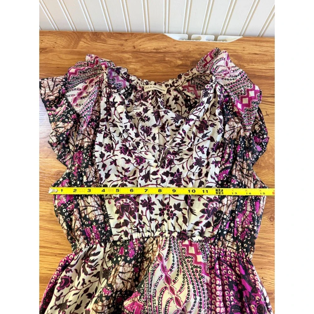 Ulla Johnson Asis Midi Dress Cotton Silk Batik Floral Tiered Purple Fuchsia 0